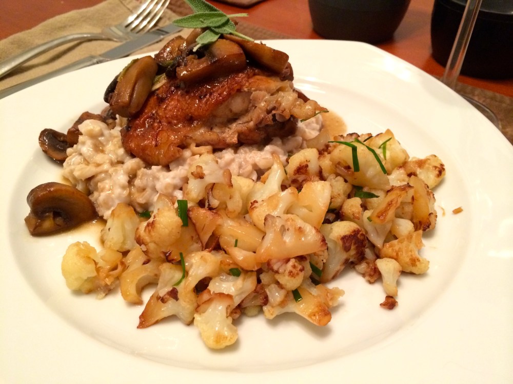 braised chicken with cauliflower and barley